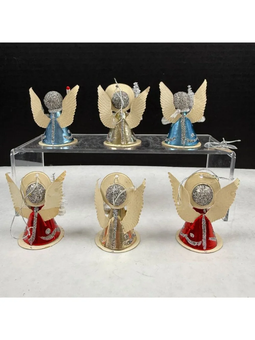 Vintage Cardboard Putz Pipe Cleaner Christmas Angel Ornaments Lot Of 6